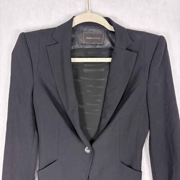 BCBGMAXAZRIA Black Slit Back Wool Blend Blazer Jacket Women's XXS - Picture 2 of 12